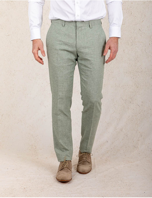 Slim Fit Linnen Kostuumbroek – Saliegroen  