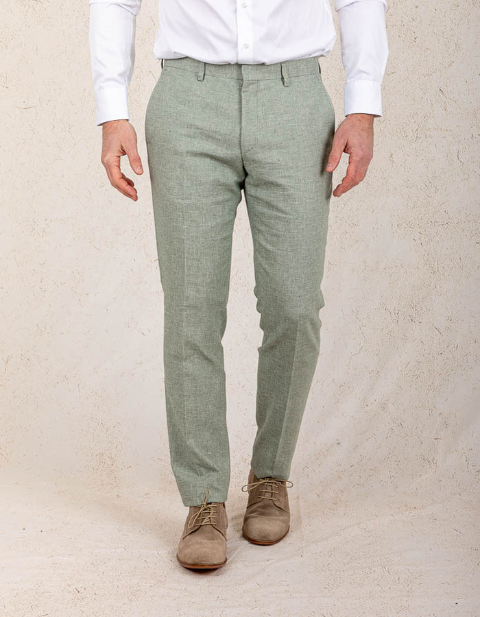 Slim Fit Linnen Kostuumbroek – Saliegroen  