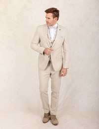 Slim Fit Linnen Kostuumvest – Beige  