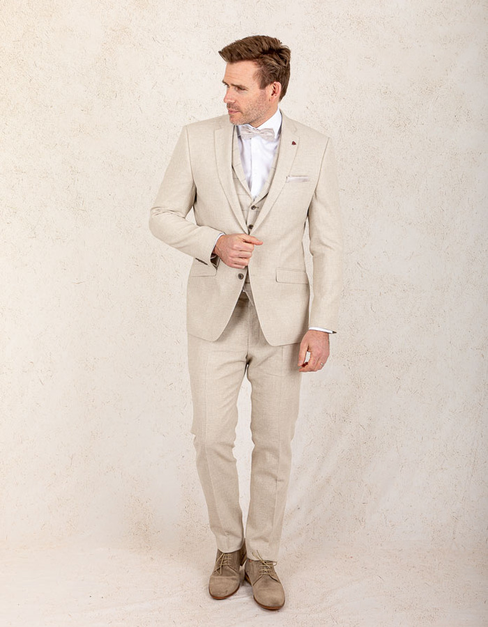 Slim Fit Linnen Kostuumvest – Beige  