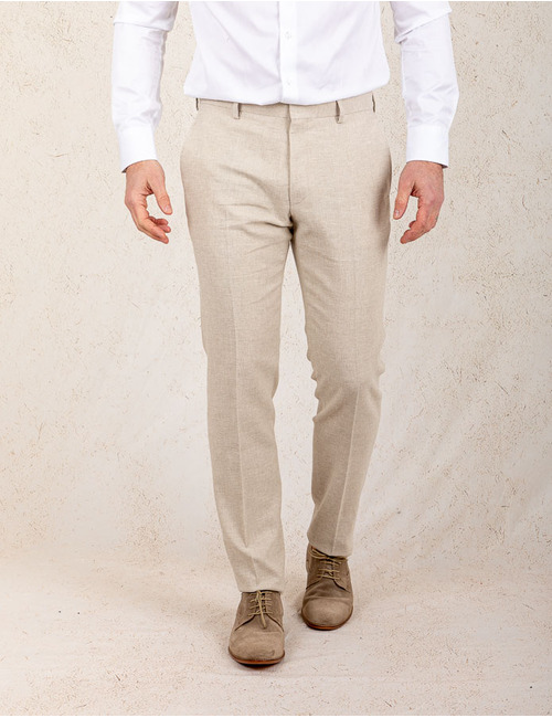 Slim Fit Linnen Kostuumbroek – Beige  
