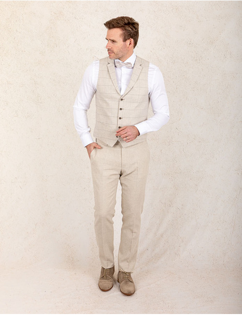 Slim Fit Linnen Gilet – Beige  