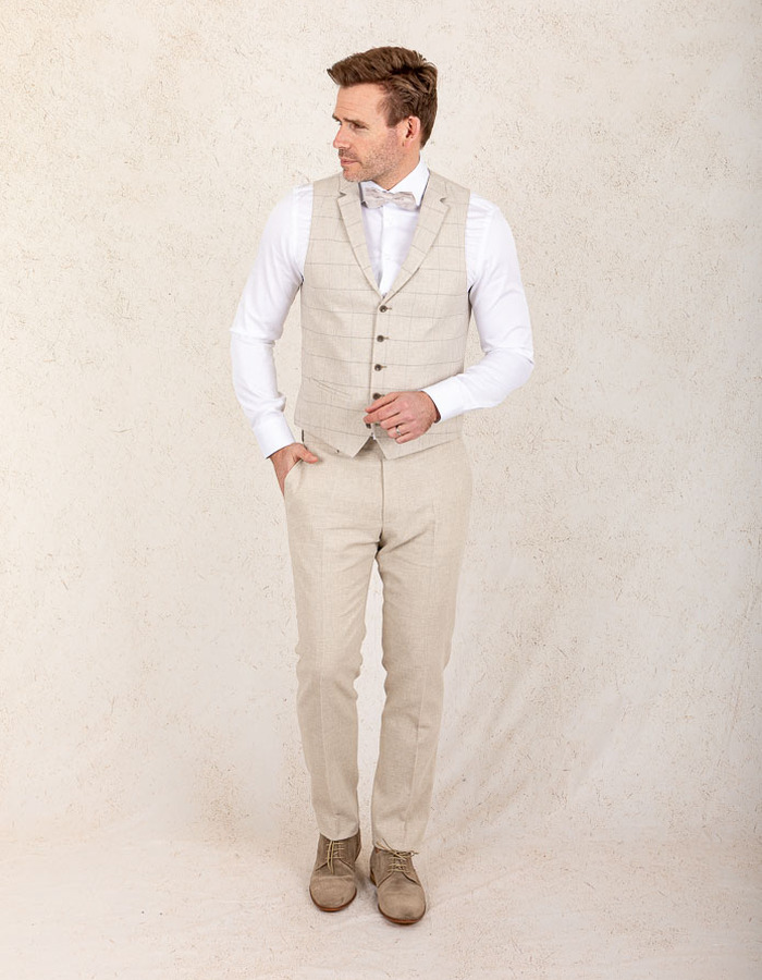 Slim Fit Linnen Gilet – Beige  