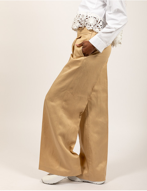 Twinset broek met elatische band beige