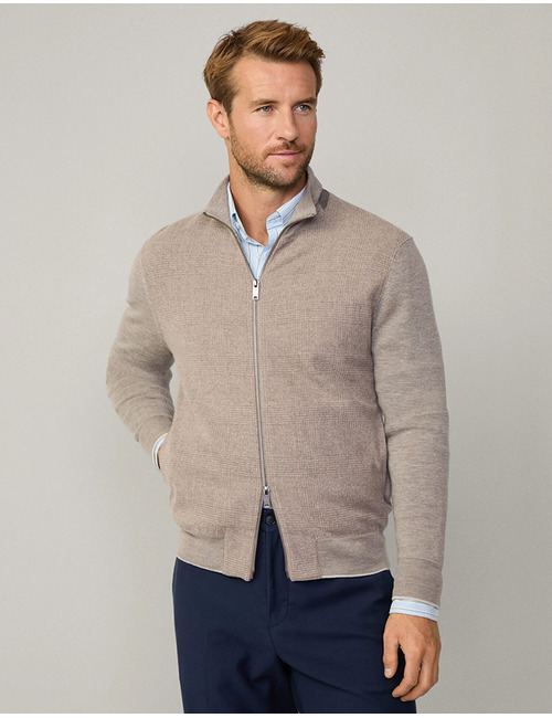 Merino wollen gebreid hybride vest – pebble beige  