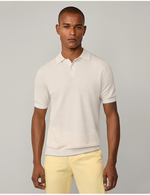 Regular fit Gebreide poloshirt- Light Beige 