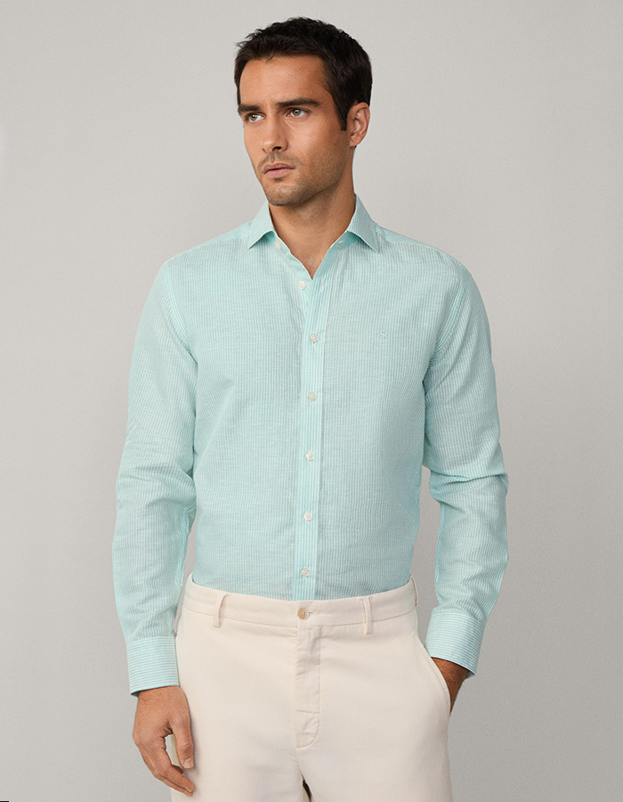 Tailored fit linnen Bengal-streep overhemd – spearmint green  