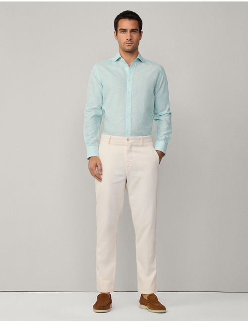 Tailored fit linnen Bengal-streep overhemd – spearmint green  