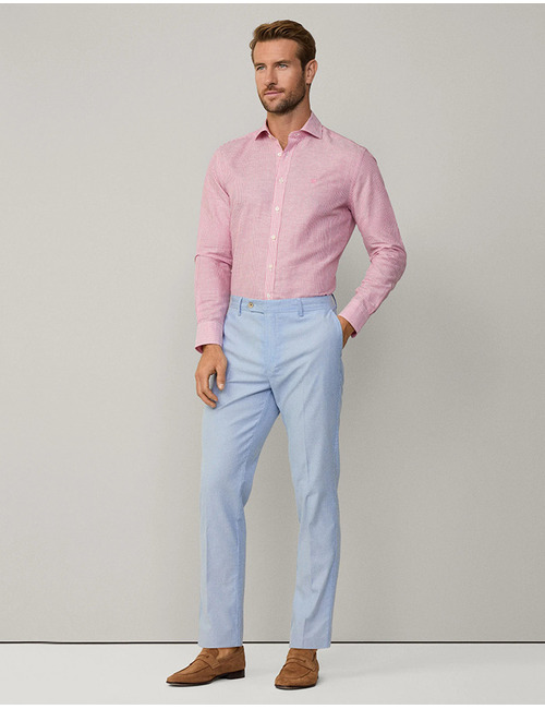 Tailored fit linnen Bengal-streep overhemd – hibiscus pink