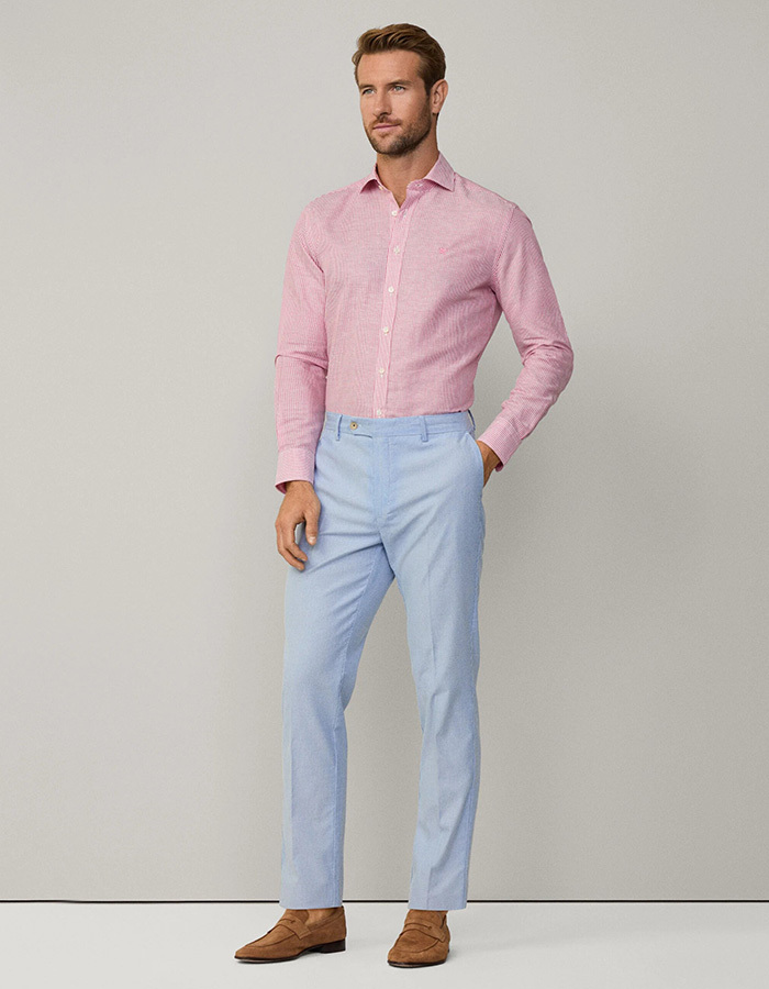 Tailored fit linnen Bengal-streep overhemd – hibiscus pink