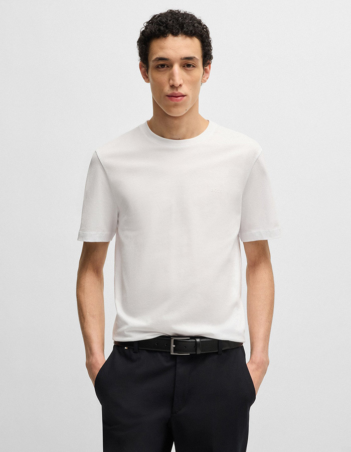 T-shirt van katoenen jersey met rubberen logoprint 