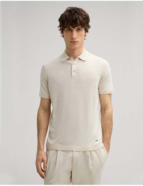 Maliosor Gebreid Polo Shirt in Licht Beige – Modern Fit  