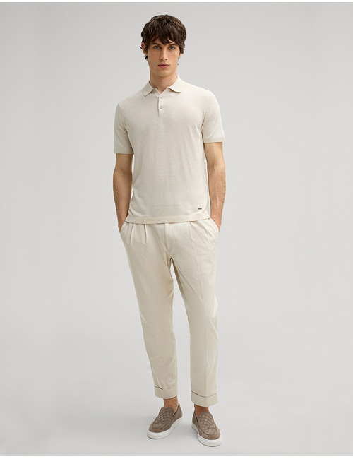 Maliosor Gebreid Polo Shirt in Licht Beige – Modern Fit  