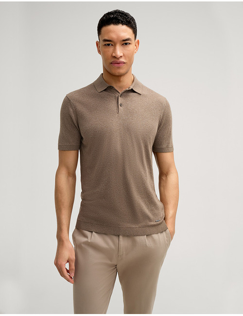 Maliosor Gebreid Polo Shirt in Bruin – Modern Fit  