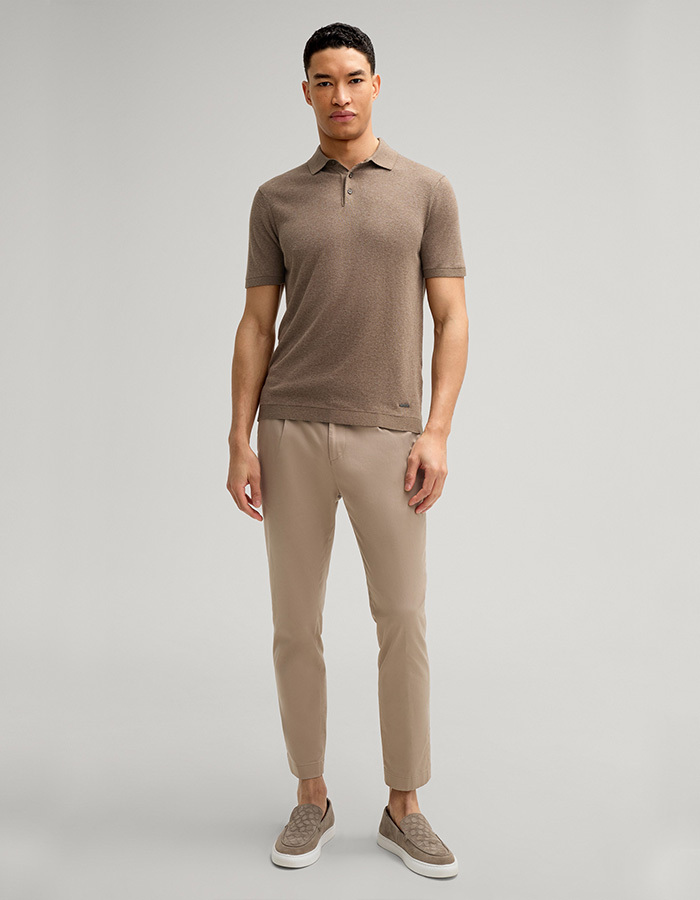 Maliosor Gebreid Polo Shirt in Bruin – Modern Fit  