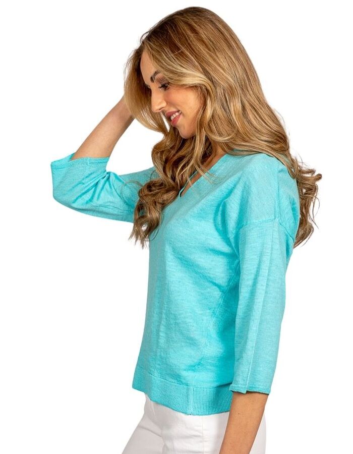 Due Amanti 3/4 mouw pull turquoise