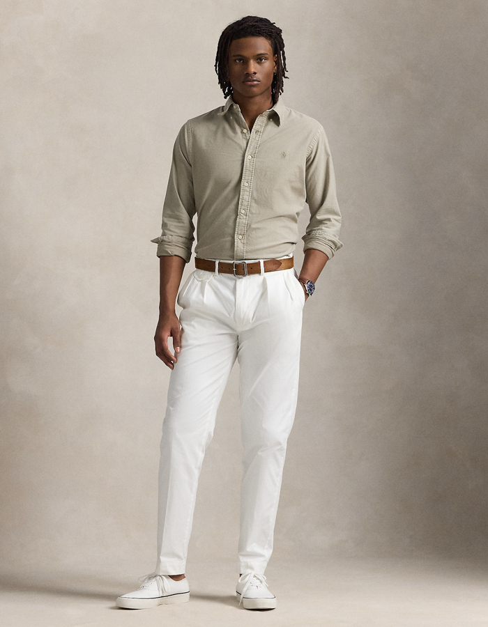 Custom Fit Mineraal-geverfd Oxford Overhemd – Olijfgroen  