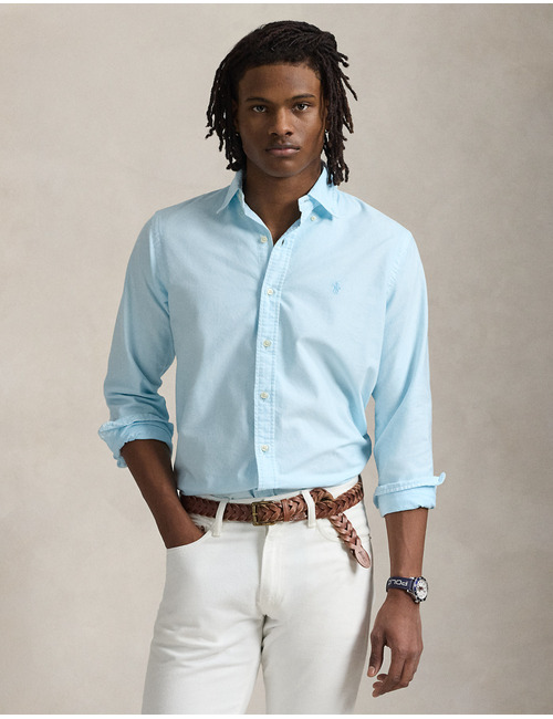 Custom Fit Mineraal-geverfd Oxford Overhemd – Skyblauw