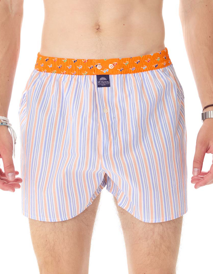 McAlson boxershort met oranje-blauw gestreept patroon en zonnebrillenprint