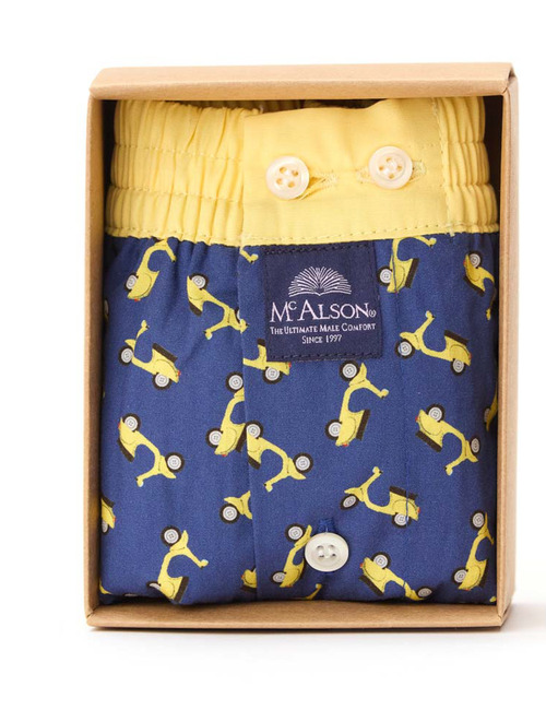 McAlson boxershort met blauwe achtergrond en gele Vespa-motief