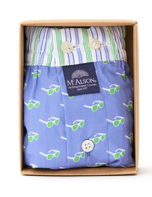 McAlson boxershort met blauwe basis en groene zonnebrillenprint