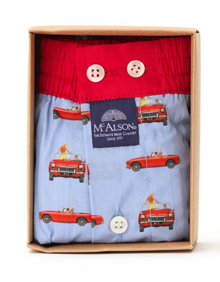McAlson boxershort met rode oldtimerprint en contrasterende tailleband