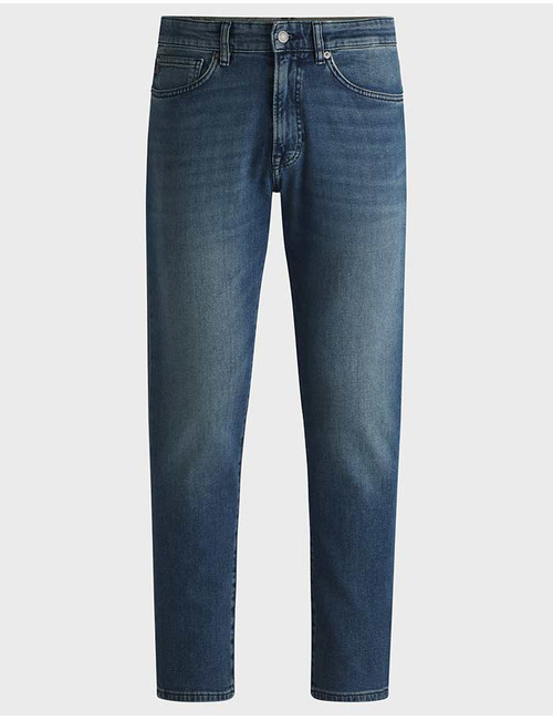 Tapered-fit jeans van blauw stretchdenim 