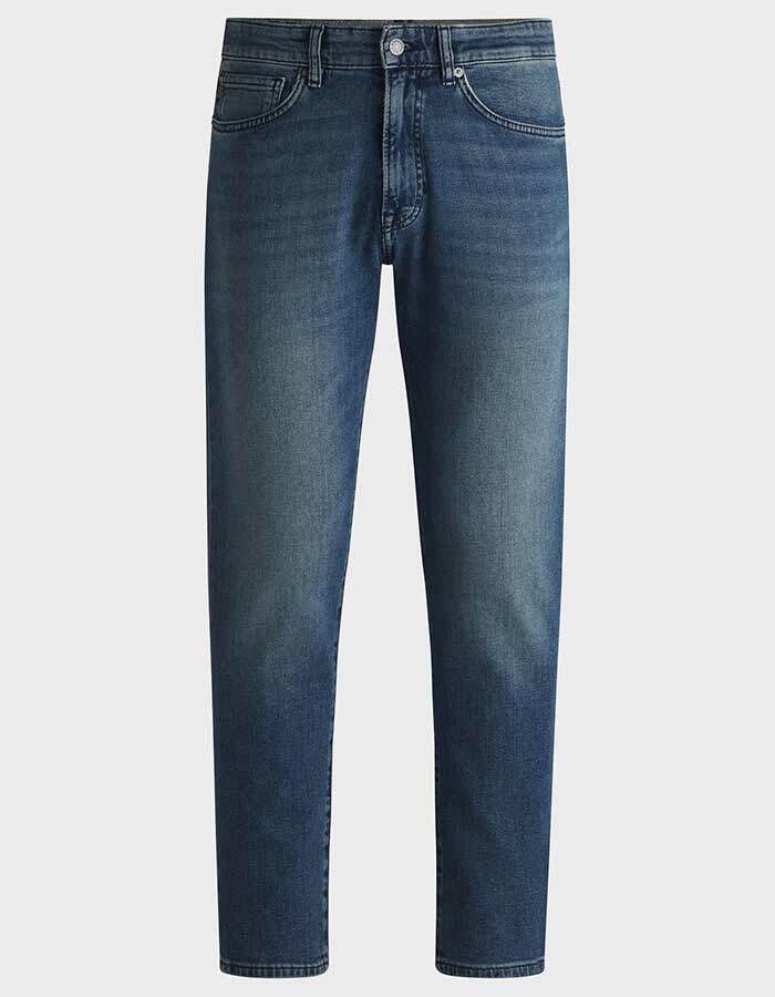 Tapered-fit jeans van blauw stretchdenim 