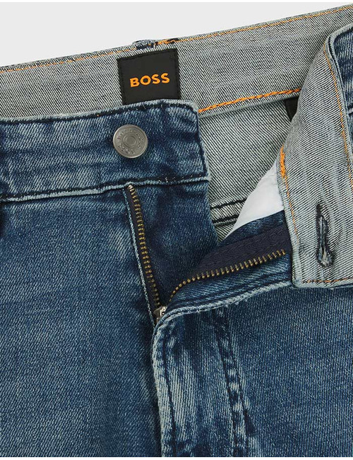Tapered-fit jeans van blauw stretchdenim 