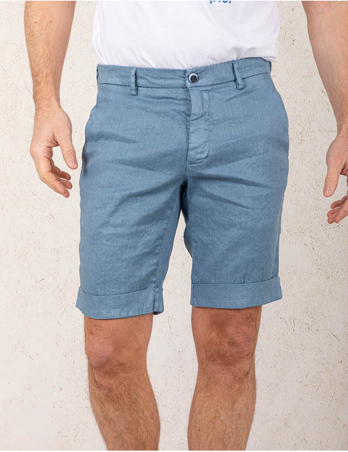 Modern Fit Torino Bermuda – Blauw Linnenmix  