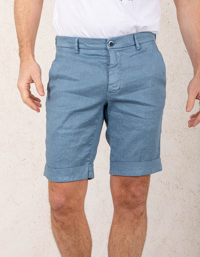 Modern Fit Torino Bermuda – Blauw Linnenmix  