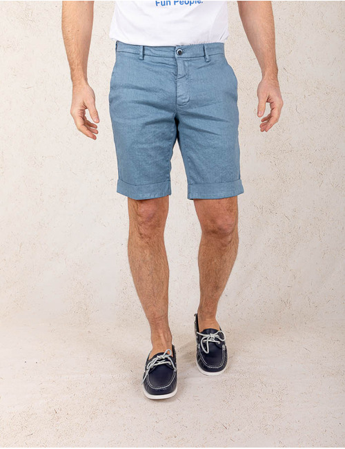 Modern Fit Torino Bermuda – Blauw Linnenmix  