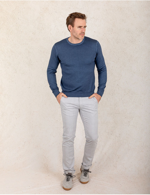 Blauwe trui van merinowol met ronde hals  