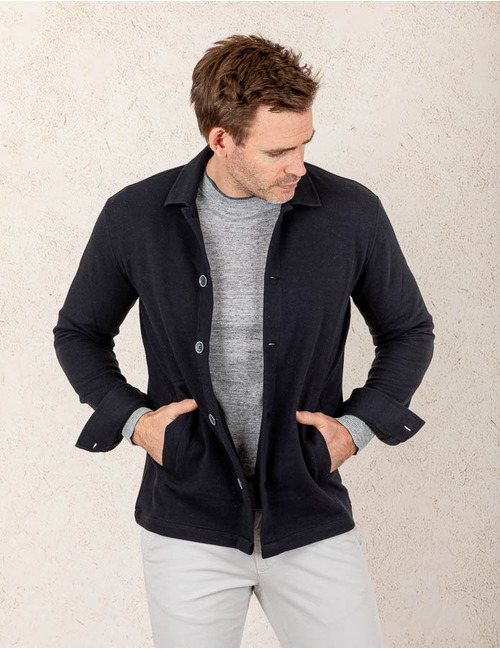 Donkerblauwe overshirt van katoenmix  