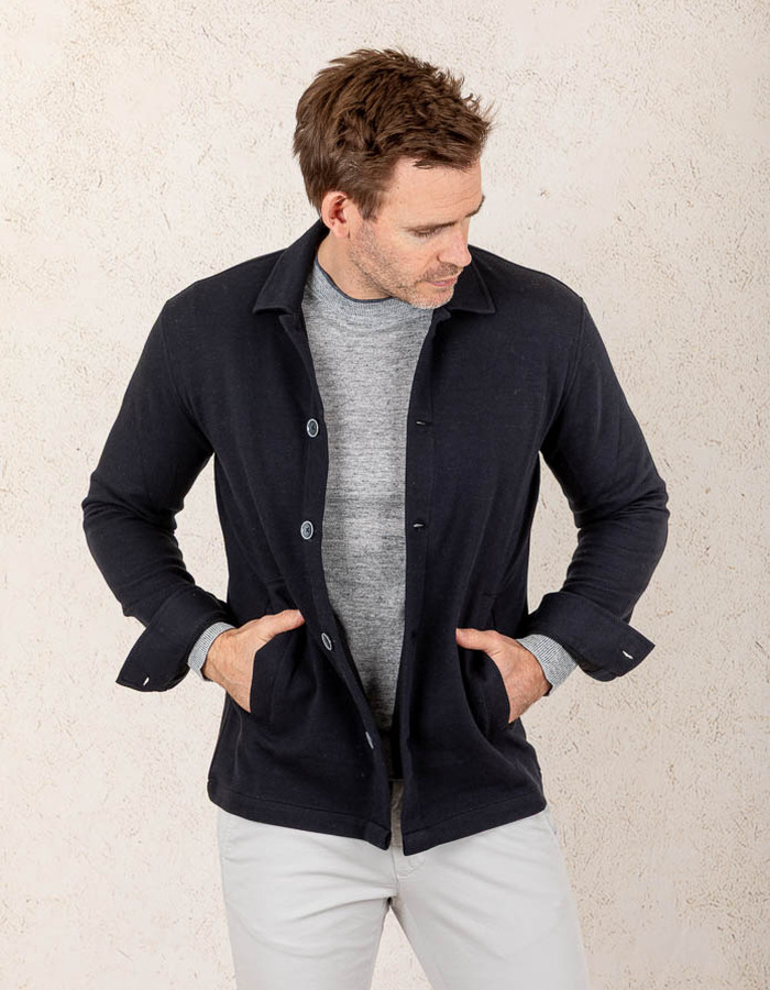 Donkerblauwe overshirt van katoenmix  