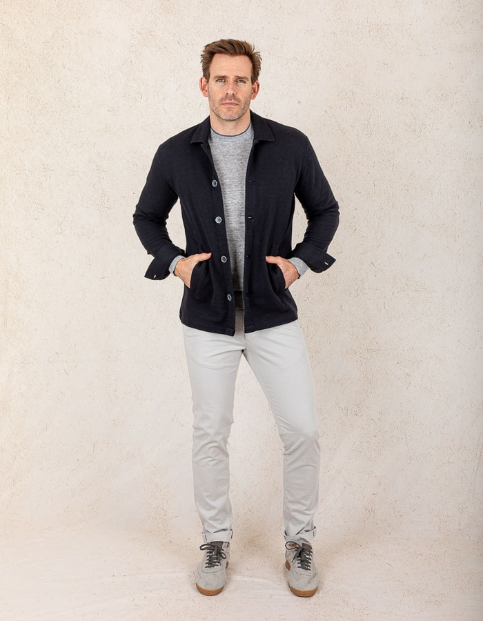 Donkerblauwe overshirt van katoenmix  