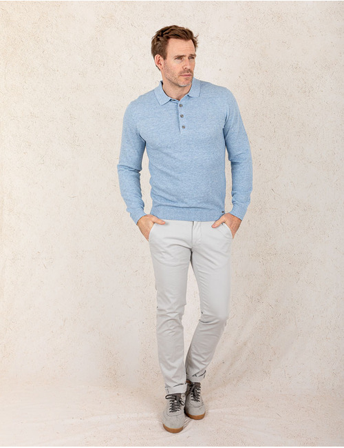 Slim fit gebreide katoenen polo met lange mouwen  