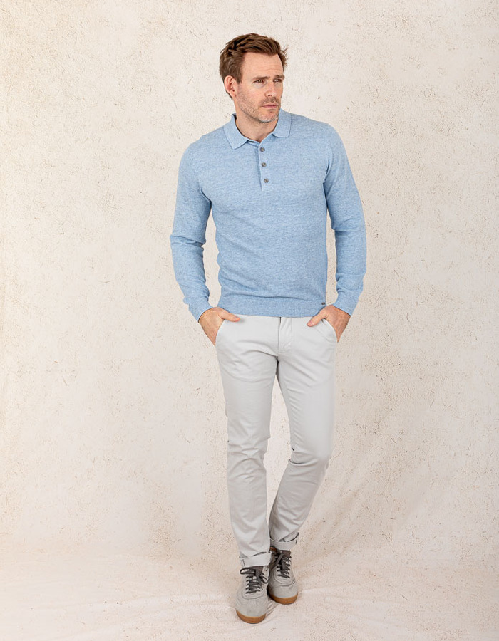 Slim fit gebreide katoenen polo met lange mouwen  