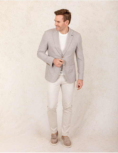 Slim Fit Hawksley Gebreid Colbert – Licht Beige/Off-White  