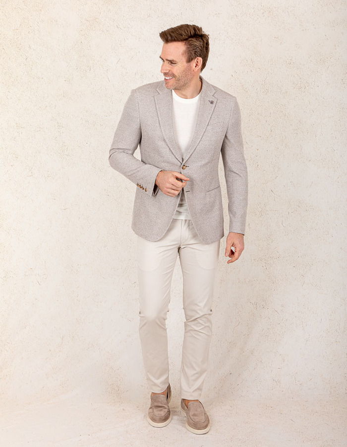 Slim Fit Hawksley Gebreid Colbert – Licht Beige/Off-White  