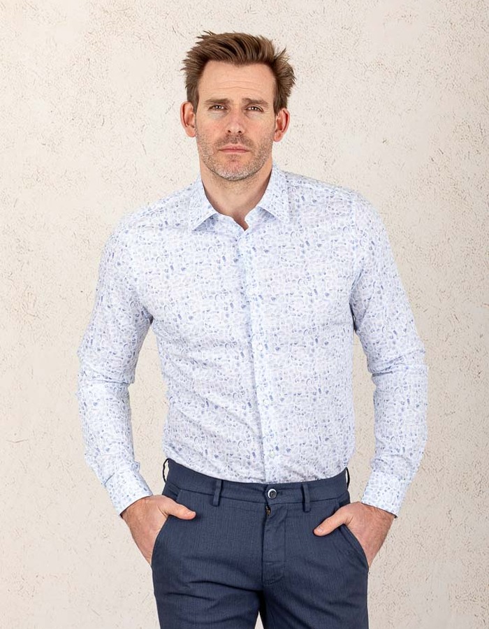 Slim Fit Katoenen Overhemd met Subtiele Print  