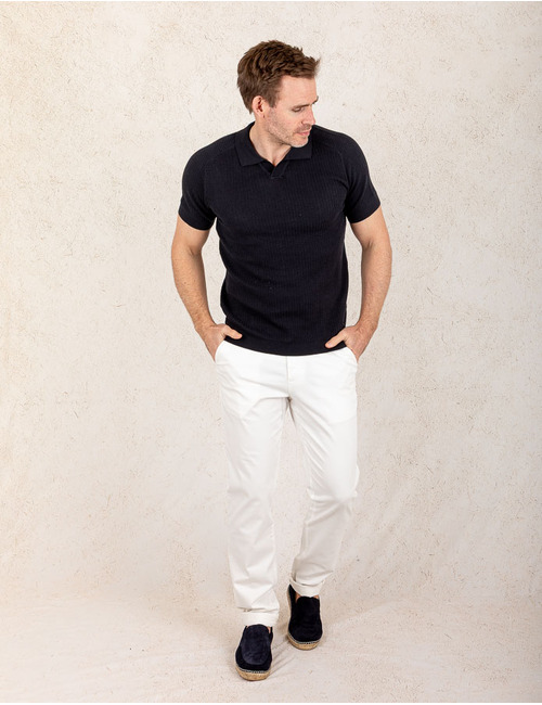Magno Gebreid Polo Shirt in Donkerblauw – Modern Fit  