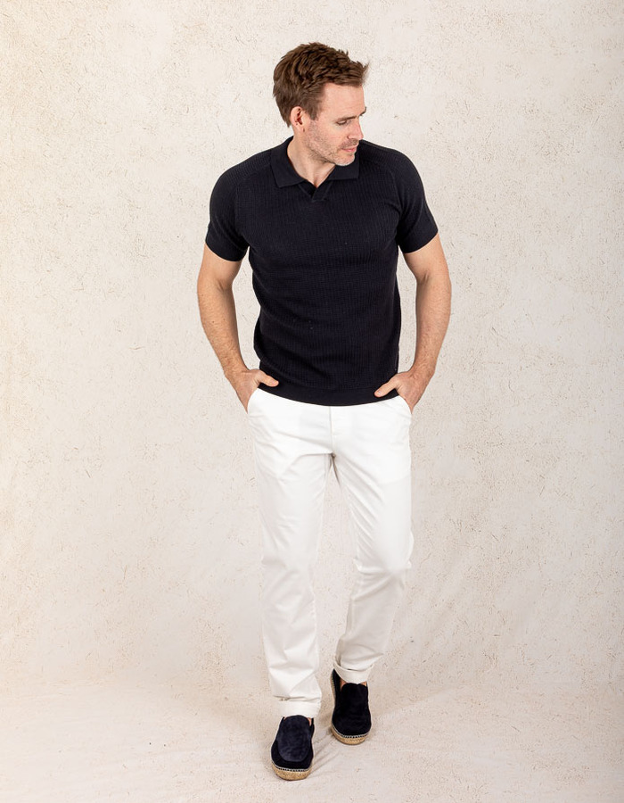 Magno Gebreid Polo Shirt in Donkerblauw – Modern Fit  