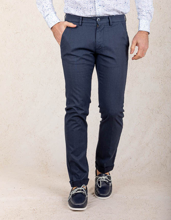 Modern Fit P. Torinostyle Broek met Visgraatmotief – Donkerblauw  