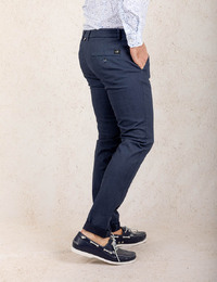 Modern Fit P. Torinostyle Broek met Visgraatmotief – Donkerblauw  