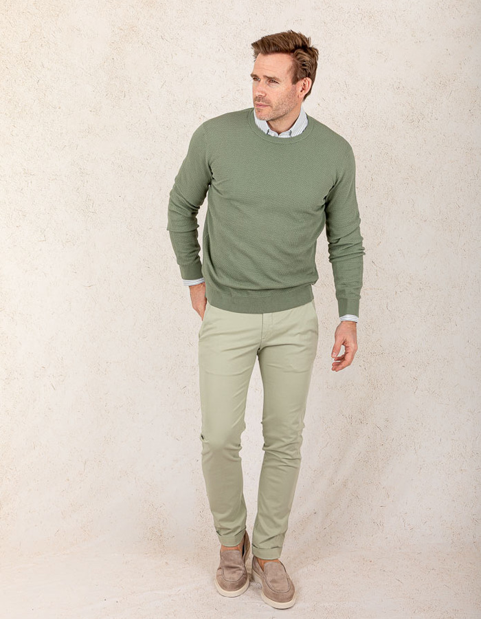 Modern Fit Katoenen Trui – Groen  