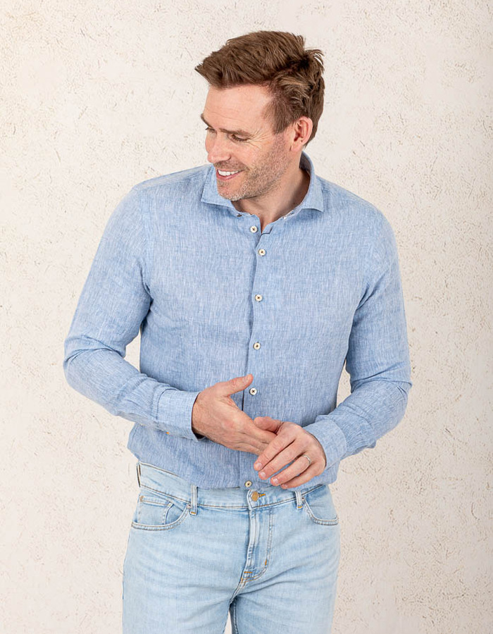 Modern Fit Linnen Overhemd – Lichtblauw  