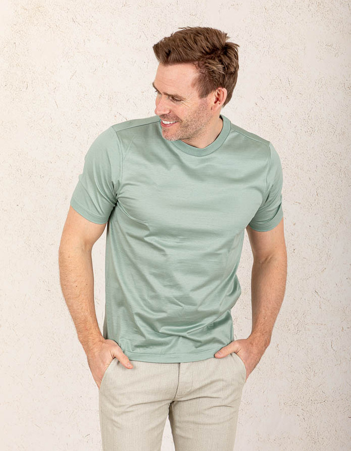 Groene T-shirt van gemerceriseerd katoen in modern fit  
