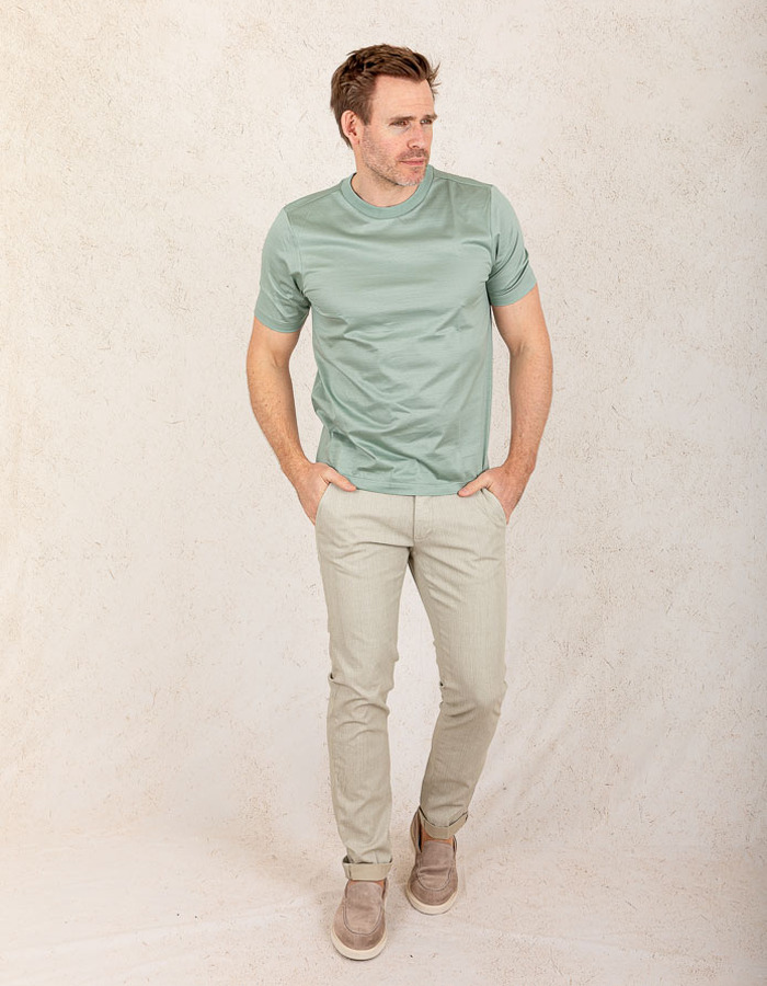Groene T-shirt van gemerceriseerd katoen in modern fit  