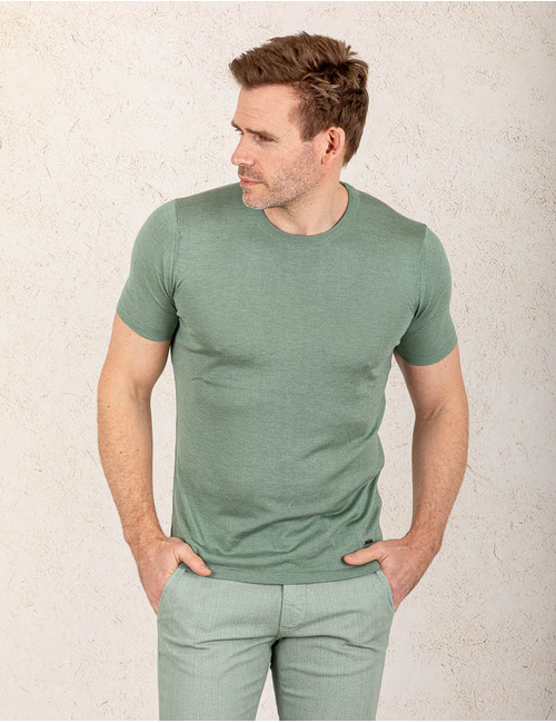 Slim Fit Gebreid T-shirt – Lichtgroen  